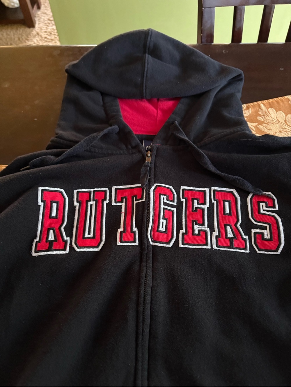 Rutgers University Black Hooded Zip Jacket with Red Lining men’s medium